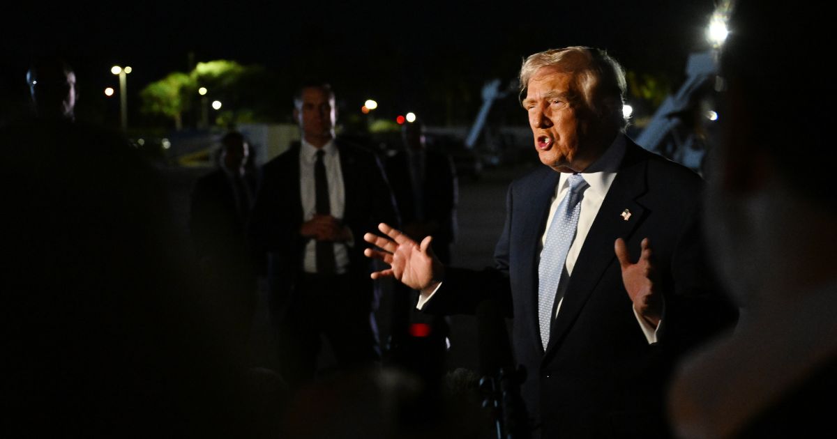 President Donald Trump speaks to reporters before boarding Air Force One at Palm Beach International Airport in West Palm Beach, Florida, on Nov. 16, 2025.