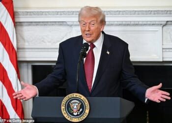 Donald Trump speaks to senators during a breakfast at the White House on Wednesday