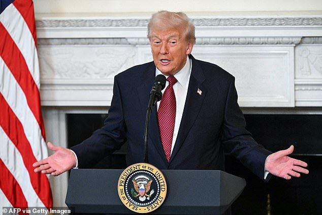 Donald Trump speaks to senators during a breakfast at the White House on Wednesday