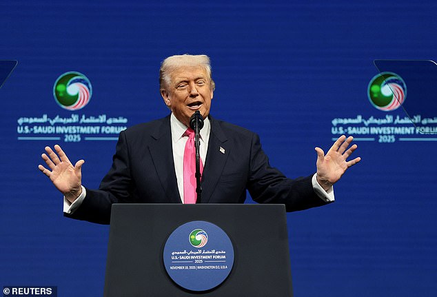 Donald Trump cracked himself up at the U.S.-Saudi Investment Forum on Wednesday, November 19, 2025, when he joked that transgender people and the concept of 'liberal' doesn't exist in Saudi Arabia
