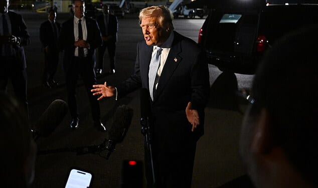 Donald Trump speaking to the press on the tarmac at Palm Beach International Airport Sunday night as the president announced he was backing the release of the Epstein files