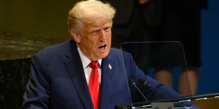 President Donald Trump speaks to the 80th session of the United Nations General Assembly at United Nations Headquarters on Sept. 23, 2025, in New York City.