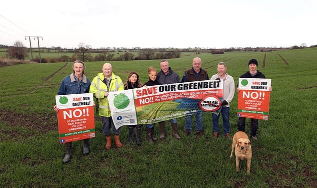 Picture of local residents group Save Our Greenbelt who are protesting against the development of a solar farm planned in Coisborough spanning 5,000 acres