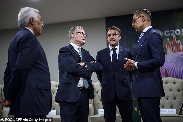 Pictured left to right: European Council President Antonio Costa, Prime Minister Keir Starmer, France's President Emmanuel Macron and Finland's President Alexander Stubb