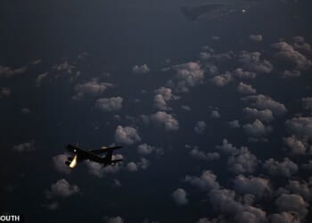 The Air Force announced that last night a B-52 - along with KC-135 Stratotankers and fighter jets - 'conducted a bomber attack demo' in the Southern Command area of operation set up to deter illegal drug runners from Venezuela.