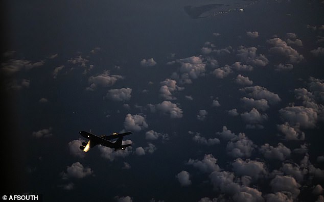 The Air Force announced that last night a B-52 - along with KC-135 Stratotankers and fighter jets - 'conducted a bomber attack demo' in the Southern Command area of operation set up to deter illegal drug runners from Venezuela.