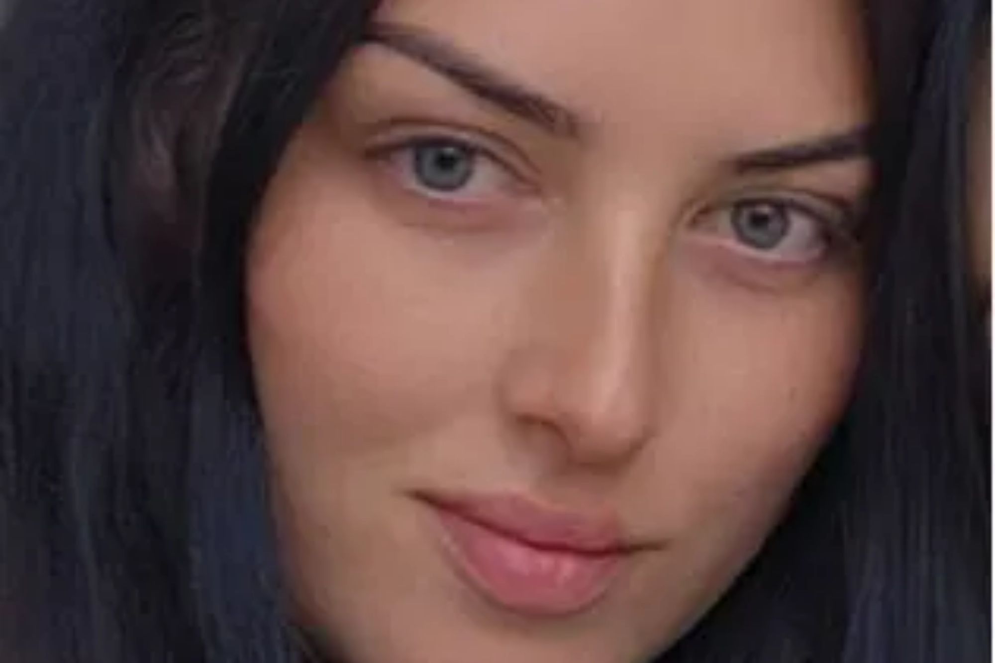 An image collage containing 1 images, Image 1 shows A woman with dark hair and blue eyes looking forward