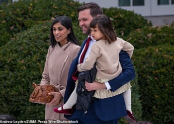 Second Lady Usha Vance was spotted wearing her wedding ring today at the traditional turkey pardoning Thanksgiving ceremony at the White House
