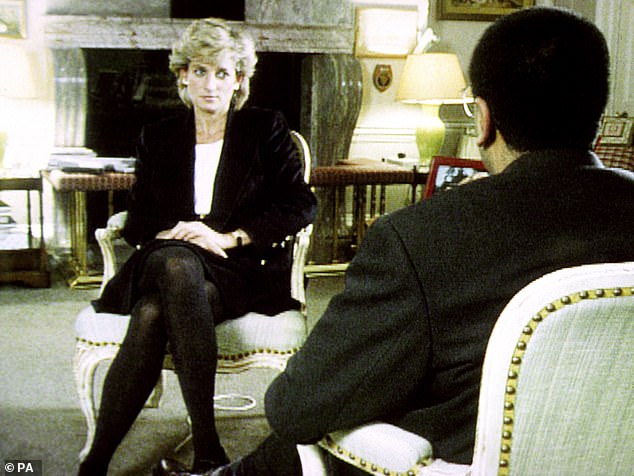 Princess Diana during her notorious interview with Martin Bashir in 1995 where she spoke of Charles' relationship with Camilla and her own personal struggles