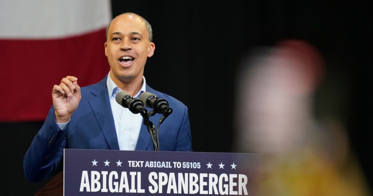 Democratic candidate for Attorney General Jay Jones gives a speech during a rally in Norfolk, Virginia, on Nov. 1, 2025.