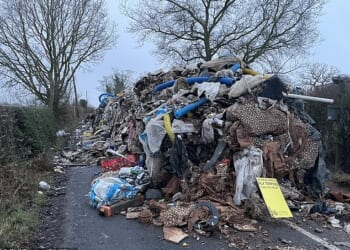 Some 98 per cent of local authorities polled say that illegal waste dumping is an issue in their area and more than half report that incidents have increased in the past year. Pictured: A 10-ft-high pile of waste from Watery Lane, on the outskirts of Lichfield in Staffordshire