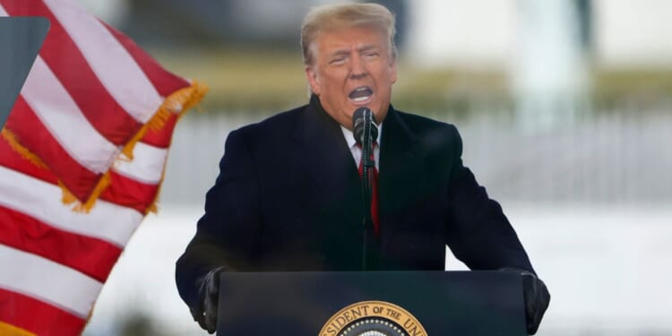 President Donald Trump speaks at the "Stop The Steal" Rally on Jan. 6, 2021 in Washington, D.C. A new report claims the BBC deceptively edited Trump's speech to make it sound as if he was calling for violence.
