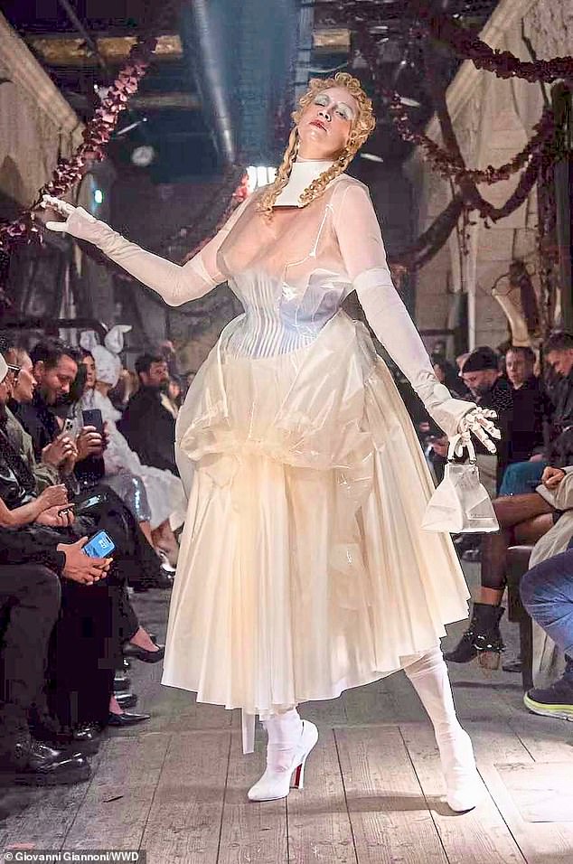 Gwendoline Christie in a Cadolle corset on the Maison Margiela Couture catwalk, 2024