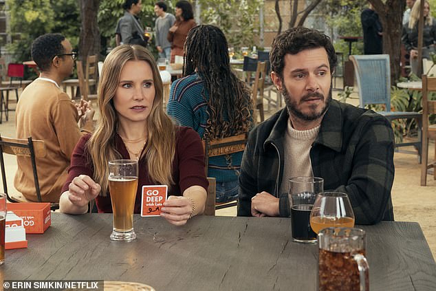 Adam Brody plays Rabbi Noah in Nobody Wants This, while Kristin Bell is Joanne (pictured in season two)