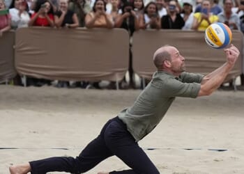 The Prince of Wales, pictured, left fans swooning as he showed off his sporty side in Brazil on Tuesday