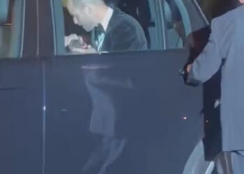 Prince William appeared to take ahold of Kate Middleton's hand and give it an air kiss before they exited the car to enter the Royal Albert Hall in London