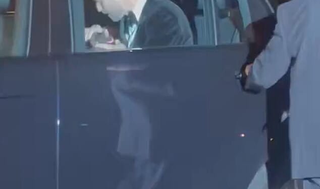 Prince William appeared to take ahold of Kate Middleton's hand and give it an air kiss before they exited the car to enter the Royal Albert Hall in London