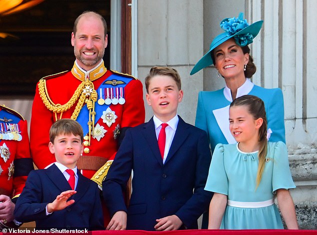 Prince William pictured with his wife, the Princess of Wales, and their children Prince George (centre), Princess Charlotte (right) and Prince Louis (left)