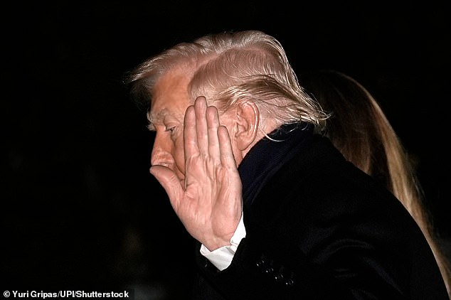 Trump's clash with Walz has ramped up after the president called Walz 'a retard' on Thanksgiving night. The president is pictured here arriving at the White House Sunday night