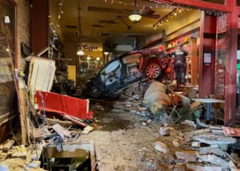 Terrifying moment ‘drunk’ driver, 90, slams FULL SPEED through coffee shop window leaving it utterly destroyed