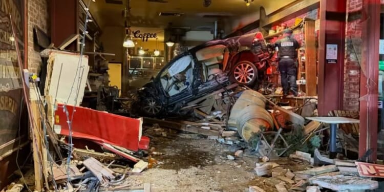 Terrifying moment ‘drunk’ driver, 90, slams FULL SPEED through coffee shop window leaving it utterly destroyed