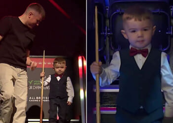‘Remember the name’ - Meet snooker's ‘tiniest prodigy’ as TWO-YEAR-OLD Jude Owens gets walk-out at UK Championship