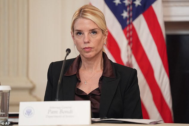 Mangione's attorneys also renewed allegations of political interference by Attorney General Pam Bondi (pictured), who in April directed federal prosecutors to seek the death penalty