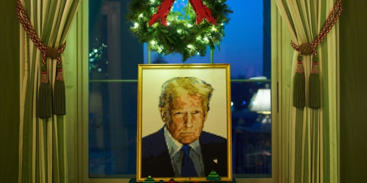 Lego portrait of Donald Trump takes pride of place among Christmas decorations in the White House