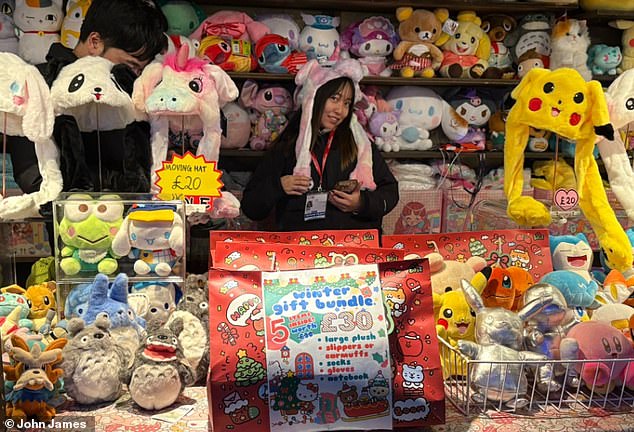 One stall (pictured) at London's Winter Wonderland sells fun, moving hats of unicorns, pandas and even Pokémon's Pikachu for £20