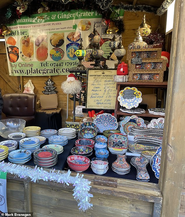 Popular gifts such as ceramic garlic grater plates (pictured), sun catchers and molten glass decorative bowls are also being sold in the Yorkshire city, despite being available online for the fraction of the cost