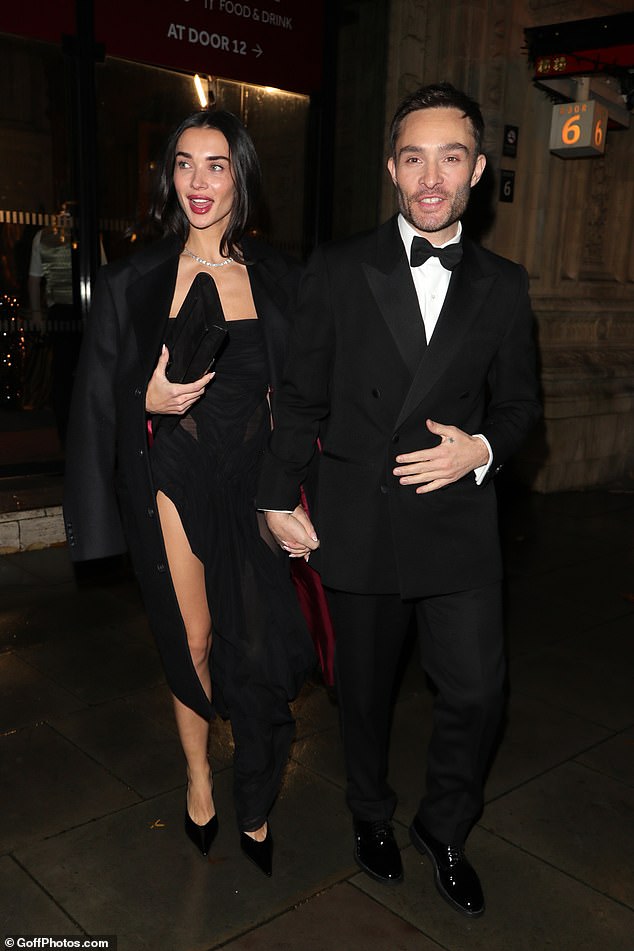 Ed Westwick held hands with his wife Amy Jackson as they left the awards