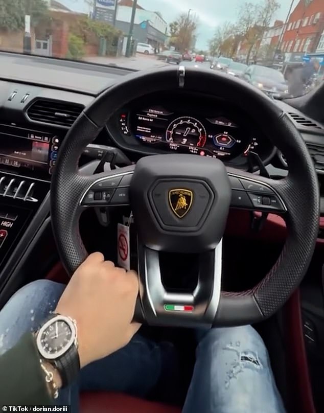 The Albanian burglar is seen wearing the same watch while driving his Lamborghini in another video on TikTok