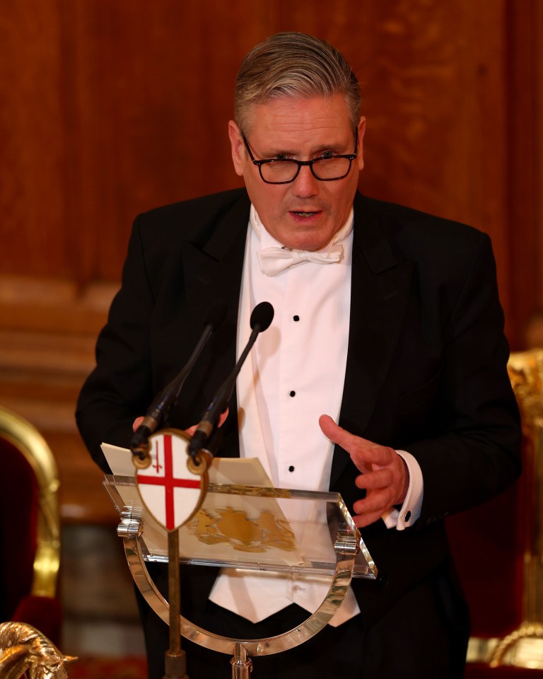 Britain's Prime Minister Keir Starmer delivering a speech at the Lady Mayor's Banquet.