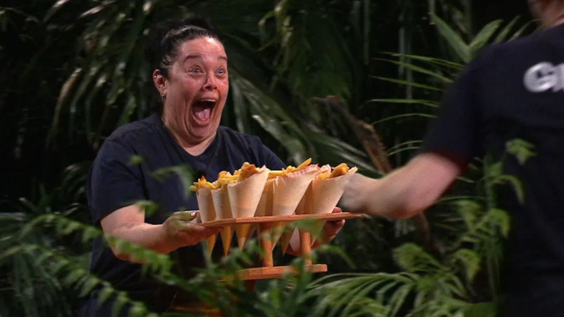 I'm A Celeb fans in hysterics as they spot 'hilarious' Lisa Riley reaction to fish and chips in camp