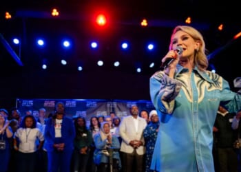 Democrat candidate Aftyn Behn delivers a speech during an election-night watch party in Nashville, Tennessee, on Dec. 2, 2025.