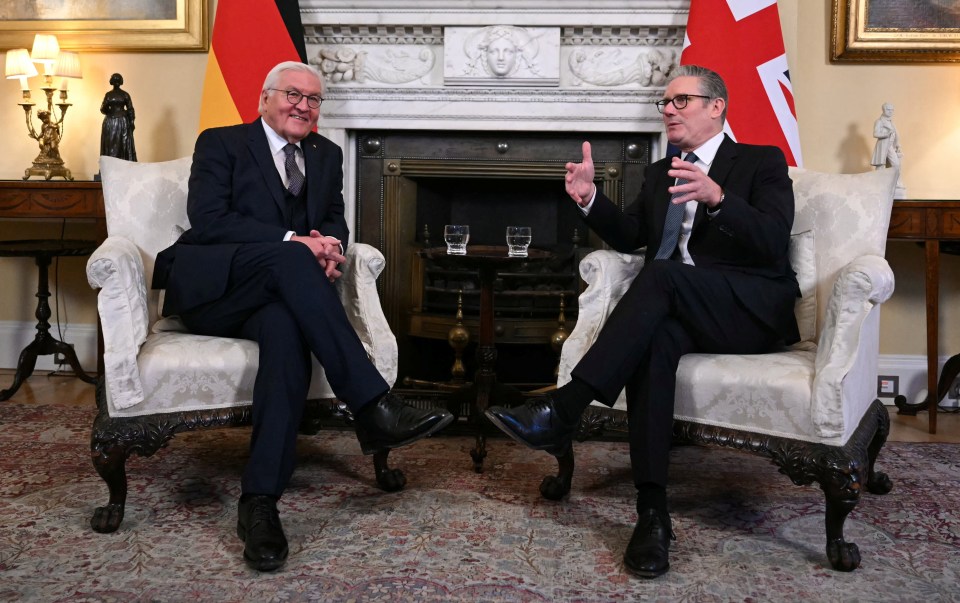 Prime Minister Keir Starmer meets with Germany's President Frank-Walter Steinmeier inside 10 Downing Street.
