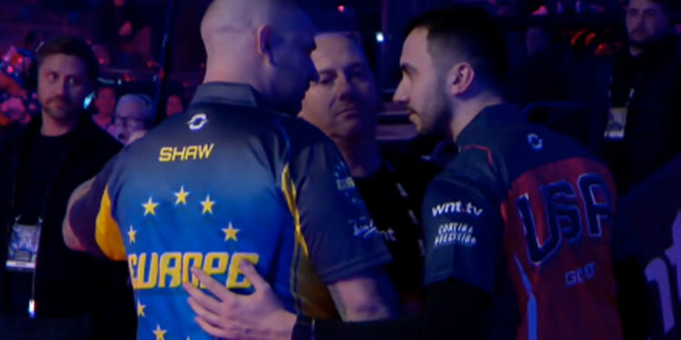 Shocking moment furious pool star confronts fan in stands after making X-rated gesture at them