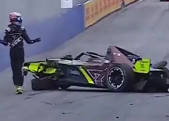 Terrifying moment Formula E star's car flips in air in huge crash before it sets on fire