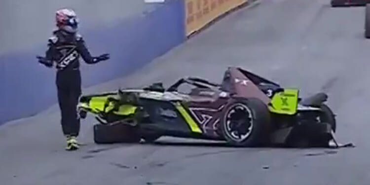 Terrifying moment Formula E star's car flips in air in huge crash before it sets on fire