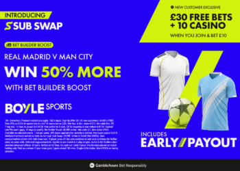 Get £30 free bets and £10 casino bonus, plus 50% win boost with BOYLE Sports