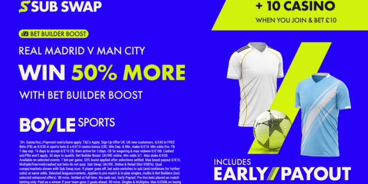 Get £30 free bets and £10 casino bonus, plus 50% win boost with BOYLE Sports