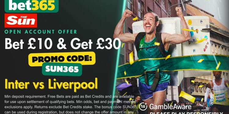 Score £30 bonus for Inter vs Liverpool showdown with code SUN365