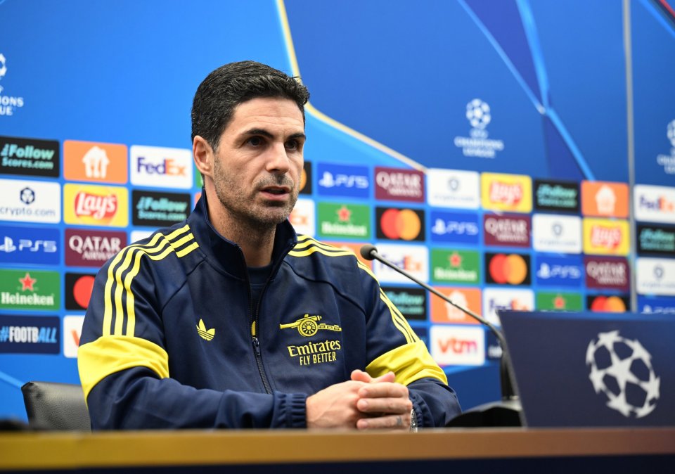 Arsenal FC manager Mikel Arteta speaks at a UEFA Champions League press conference.