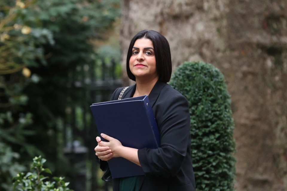 Shabana Mahmood, Interior Secretary, holding a blue binder.