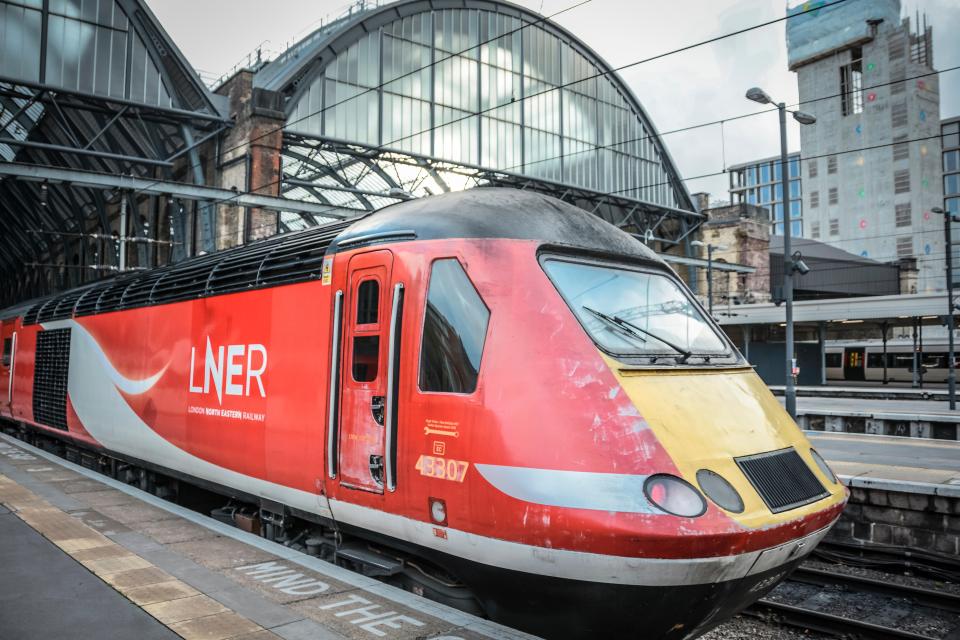 An LNER train at Kings Cross Station, London.