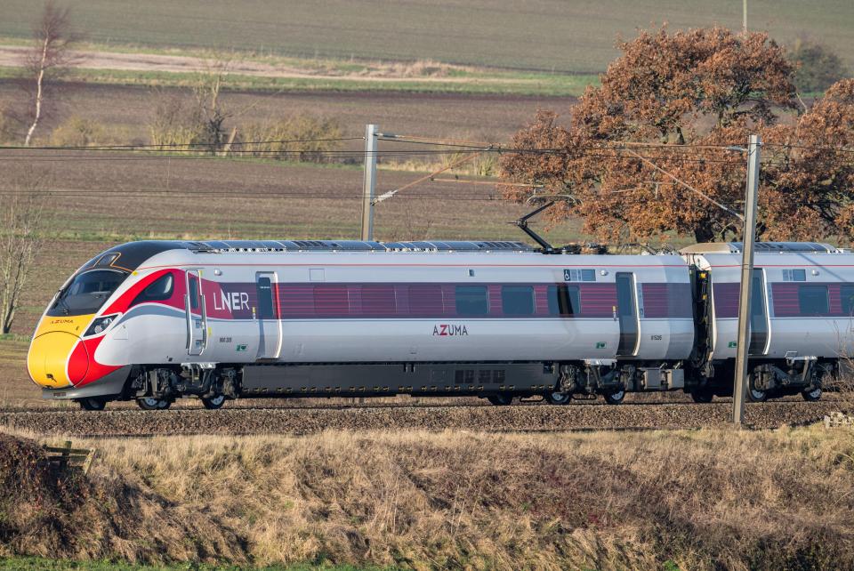 The new LNER Azuma electric train on the East Coast Mainline, England, UK.