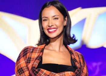 Maya Jama wows in tartan jacket and black mini dress as she returns to The Masked Singer for Christmas special