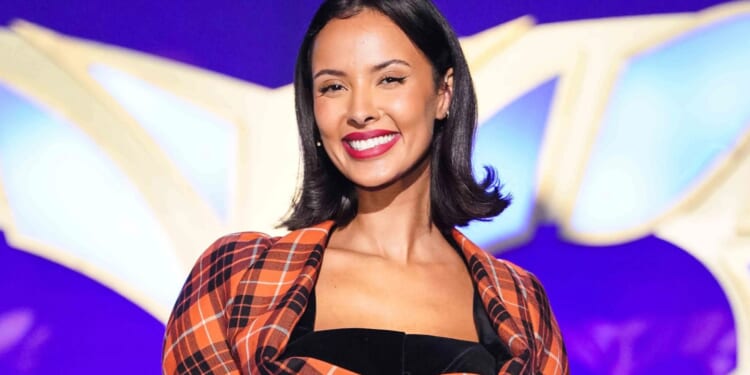 Maya Jama wows in tartan jacket and black mini dress as she returns to The Masked Singer for Christmas special