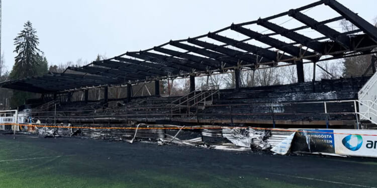 Top flight stand burnt to the ground with pitch destroyed in horrific stadium fire