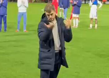 Tense moment Arsenal legend Jack Wilshere approaches Luton fan in stands after draw with Leyton Orient